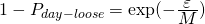 Rendered by QuickLaTeX.com \Large{ 1-P_{day-loose} = \exp(-\frac{\displaystyle\varepsilon}{\displaystyle M}) }