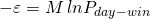Rendered by QuickLaTeX.com \Large{ - \varepsilon = M\,ln{P_{day-win}} }