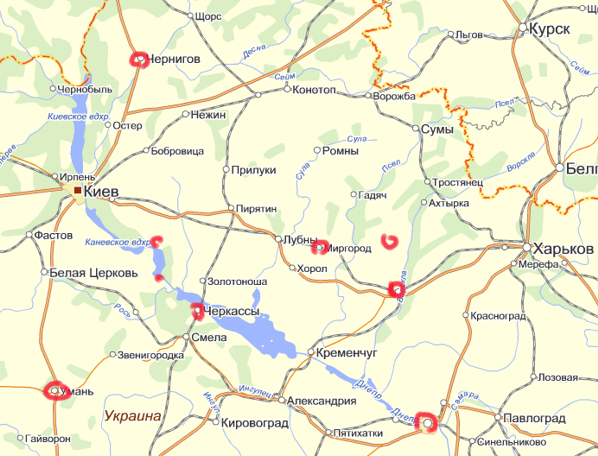 Карта Украины - Полтавская область